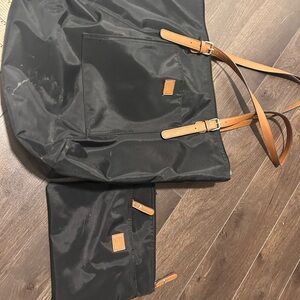 Black Tote Bag with Tan Straps